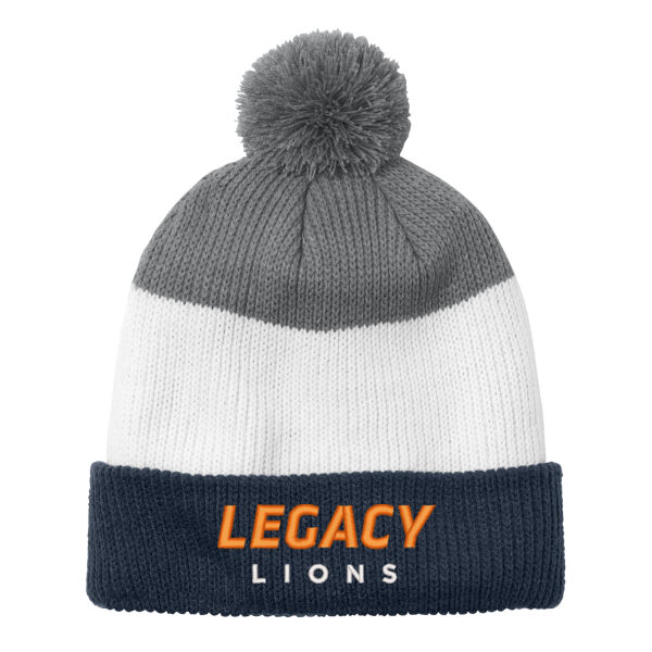 Port Authority® Cozy Striped Pom Beanie - Embroidered Logo Thumbnail
