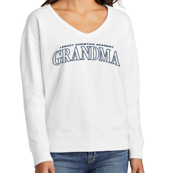 GRANDMA - Port & Co® Women's Beach Wash® Garment-Dyed V-Neck Sweatshirt - Printed Logo Thumbnail