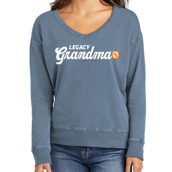 GRANDMA - Port & Co® Women's Beach Wash® Garment-Dyed V-Neck Sweatshirt - Printed Logo Thumbnail